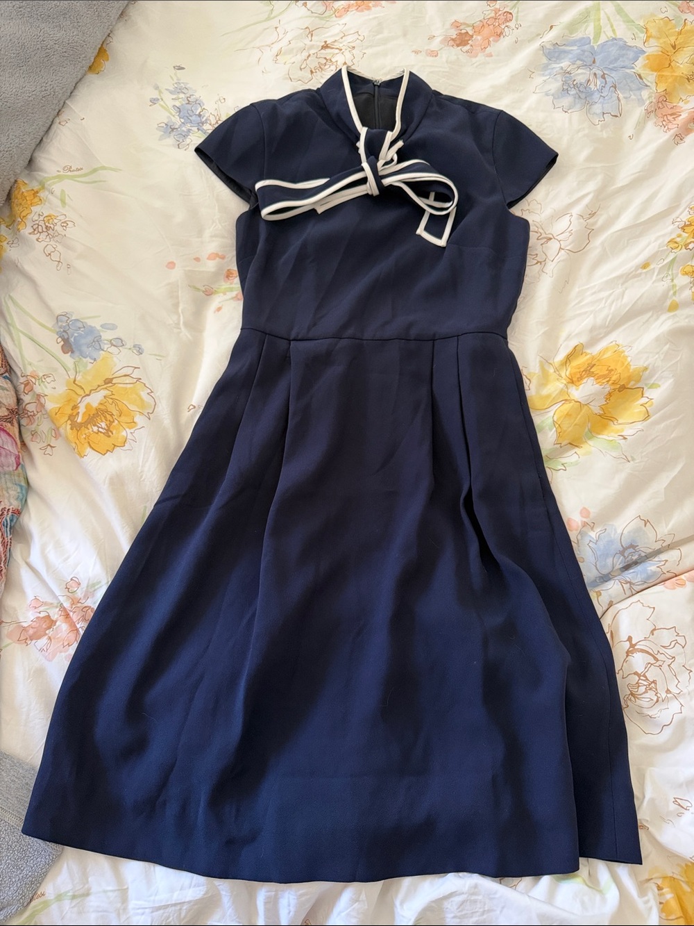 J. Crew Navy Dress with White-Trim Bow